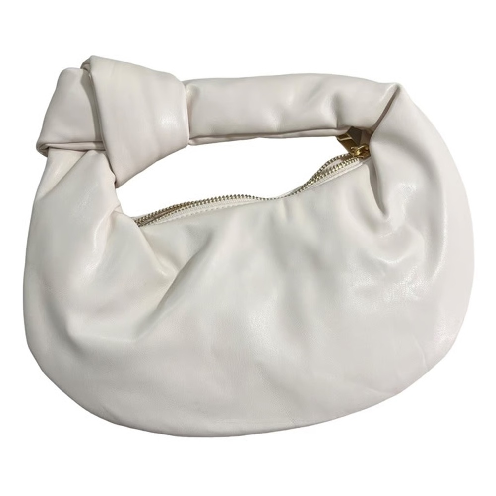 Melie Bianco Alexandra Cream Vegan Knotted Top Handle Bag Small Off-White Purse